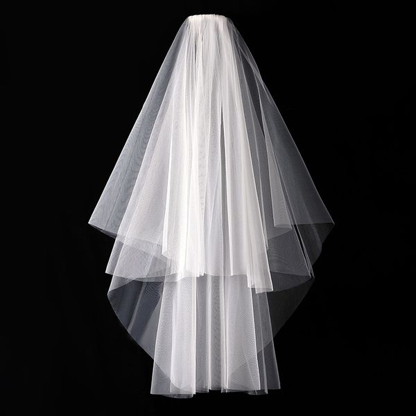 

women two layers bridal veils tulle white ivory short bride wedding veil simple elegant bridal headwear weddings accessories, Black