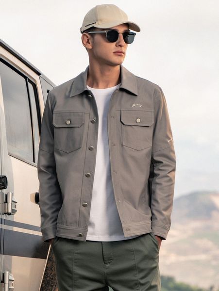 

men letter embroidery flap pocket jacket 027q#, Black;brown