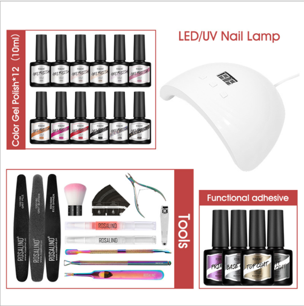 

nail art kits 1 set of 12 colors polish glue led36w lamp uv dryer baking tool female finger polishing