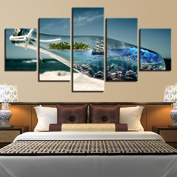 Andere Wohnkultur Moderne Abstrakte HD Gedruckt Landschaft Bild 5 Panel Drift Flasche Leinwand Malerei Wand Kunst Rahmen Für Wohnzimmer