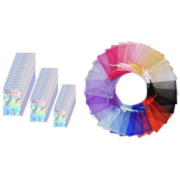 

gift wrap 150 pcs mylar zipper closure bags with 100pcs organza party 9 x 12cm(multicolor)