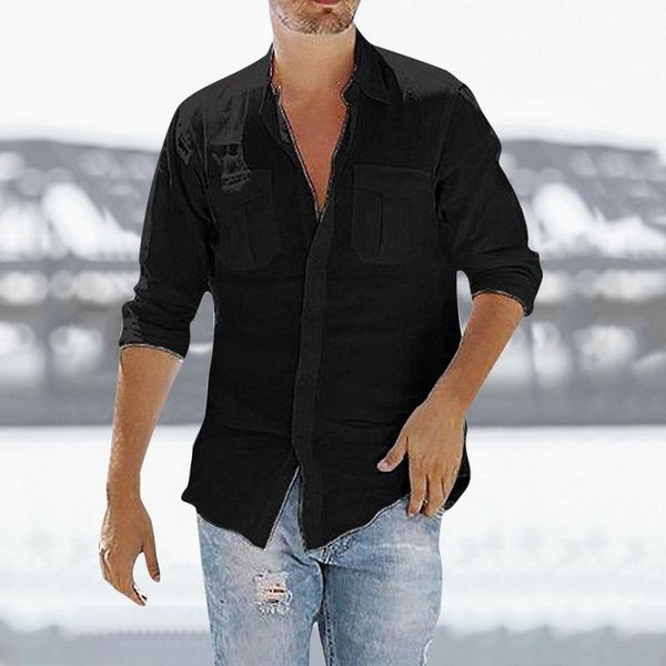 

men's casual shirts men shirt stand collar long sleeve pullover leisure button japanese basic camisa harajuku 2021, White;black