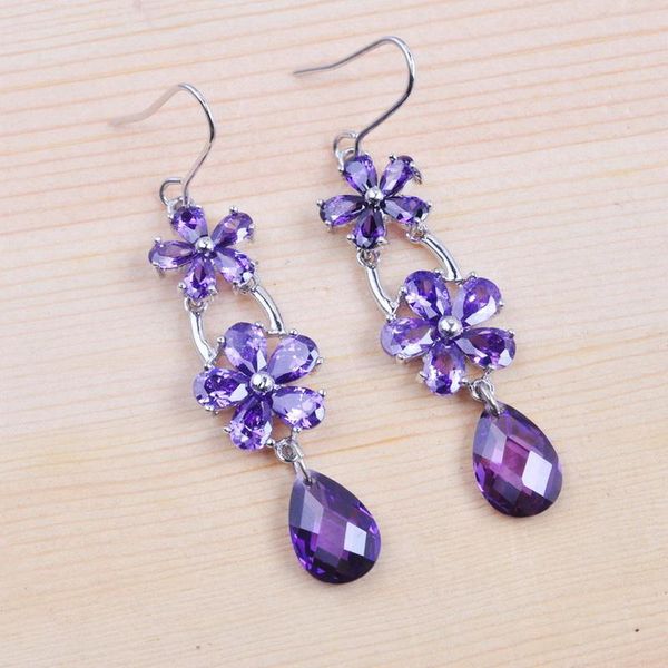 

dangle & chandelier elagant cubic zirconia earring for women party wedding jewelry natural purple crystal drop earrings 2021, Silver