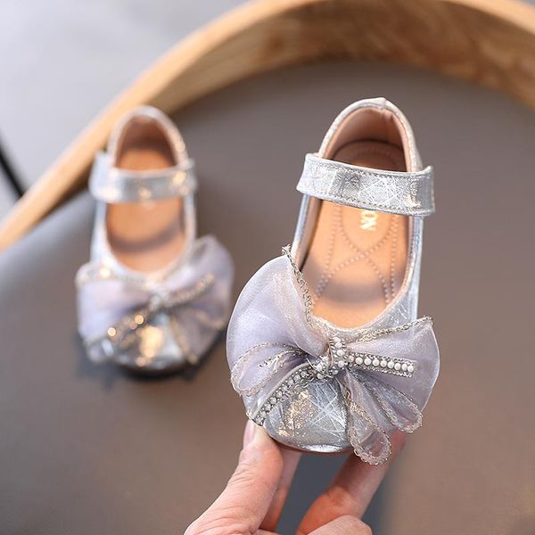 

children girl fashion princess bowknot dance leather single shoes casual soft party brand kids sandals, Black;red