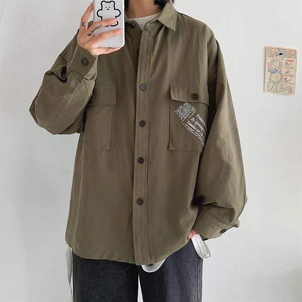 

men's jackets 2021 spring and autumn pocket print lapel jacket fashion casual loose single-breasted black / orange green m-2xl, Black;brown