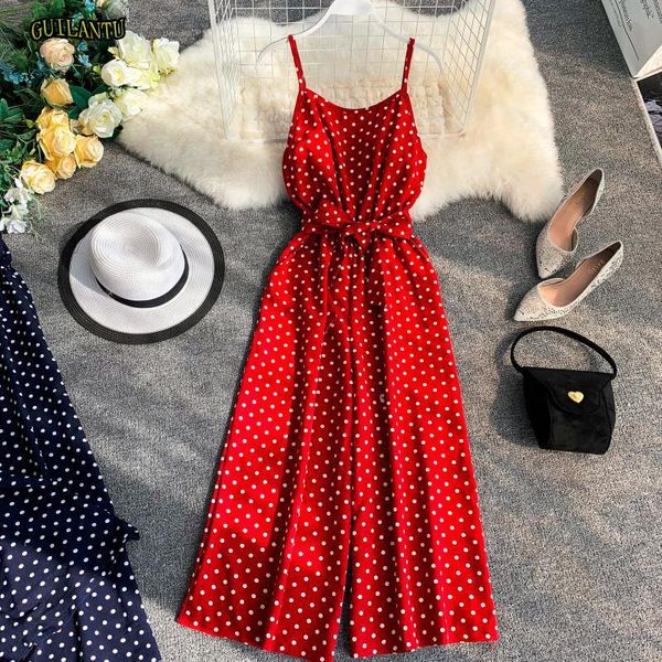 

women's jumpsuits & rompers dot print jumpsuit bodysuits women party playsuit summer female long trousers romper casual beach wide leg, Black;white