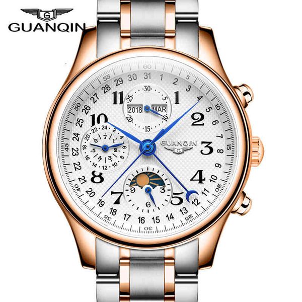 

guanqin luxury perpetual calendar moon phase design mechanical automatic watches waterproof stainless steel brain wars, Slivery;brown