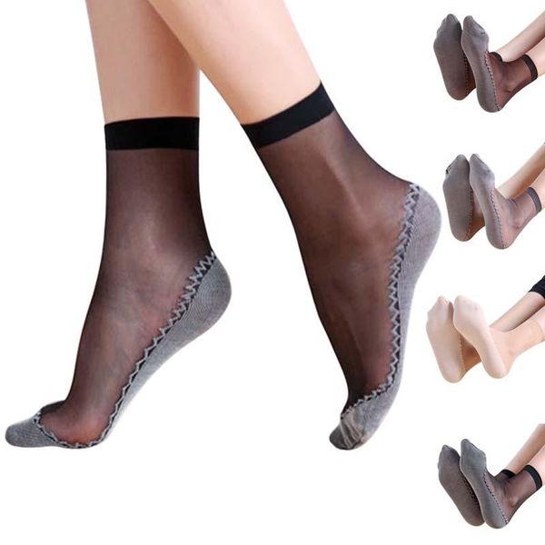 

socks & hosiery 1pair spring summer women soft casual non-slip bottom splice fashion transparent ladies girls thin silk sock, Black;white