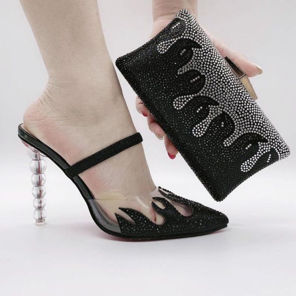 

latest black italian soft shoes and bag set for party women wedding with bride crystal dress