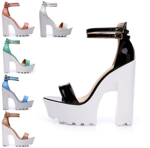 

dress shoes bonjean summer selling open toe thick heels woman sandal ankle strap platform gladiartor candy colors, Black