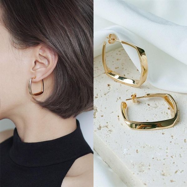 

hoop & huggie 1pair metal square earrings for woman girls fashion ear jewelry gold silver, Golden;silver