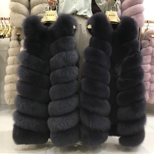 

women's fur & faux office lady full pelt real vest women winter sleeveless coats overcoats long black female clothes