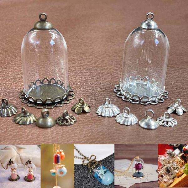 

novelty items 30x20mm tube jar glass globe double lacce base beads cap set vial pendant cover dome necklace cute charms