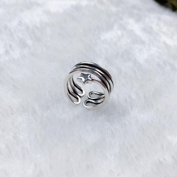 

cluster rings pentagram star ring 925 sterling silver for women men punk goth dainty poison adjustable pinky jewelry gift, Golden;silver