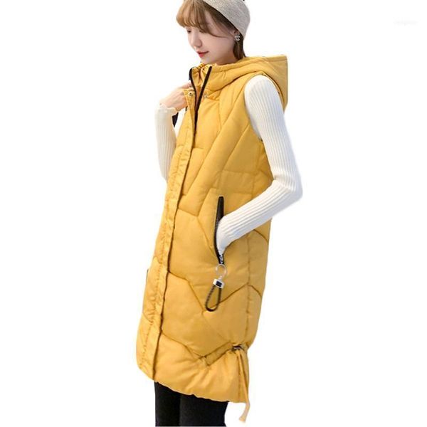 

female jacket vest women autumn winter long thick warm waistcoat hooded down cotton vests sleeveless jackets f9131, Black;white