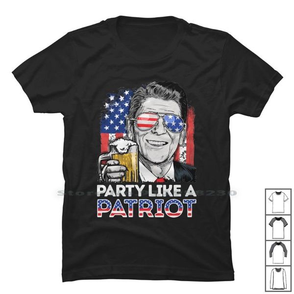 

men's t-shirts reagan ronald party like a patriot gifts t shirt 100% cotton trio riot part tri gif art, White;black