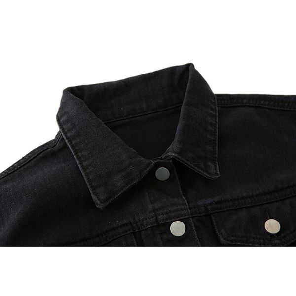 

ordiautumn women denim long sleeve fashion streetwear casual loose outwear short ripped jeans jacket coat 200919, Black;brown