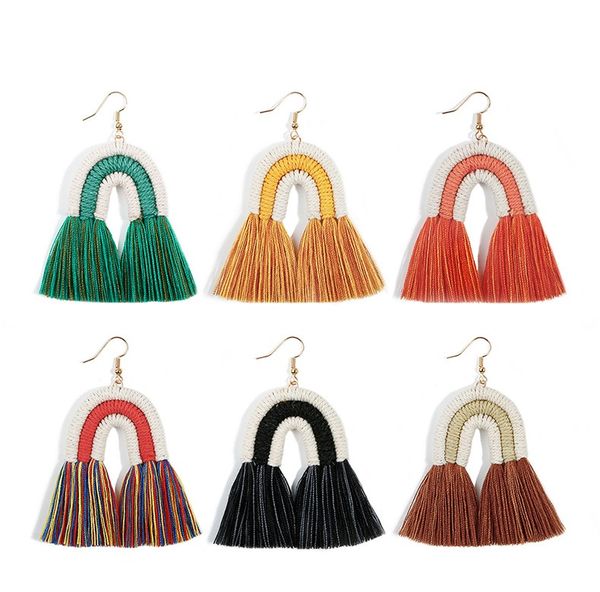 

fashionable bohemian long tassel earrings female multilayer handmade earring eardrop dangle chandelier ladies gilrs fashion ear accessories, Red;brown