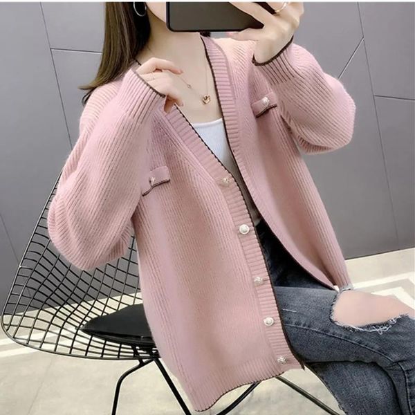 

women's knits & tees women red pocket sweater casual cardigan pink wool knit clothing autumn winter sweaters female yellow jumpers loos, White