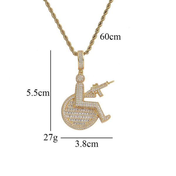 

iced out disabled wheelchair logo gun pendant necklace bling cz crystal hip hop rapper jewelry for men women drop necklaces, Silver