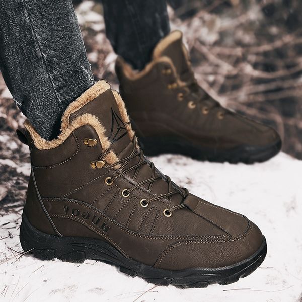 

winter northern snow new northeast cotton shoes outdoor men's plush warm and anti-skid mountaineering boots men, Black