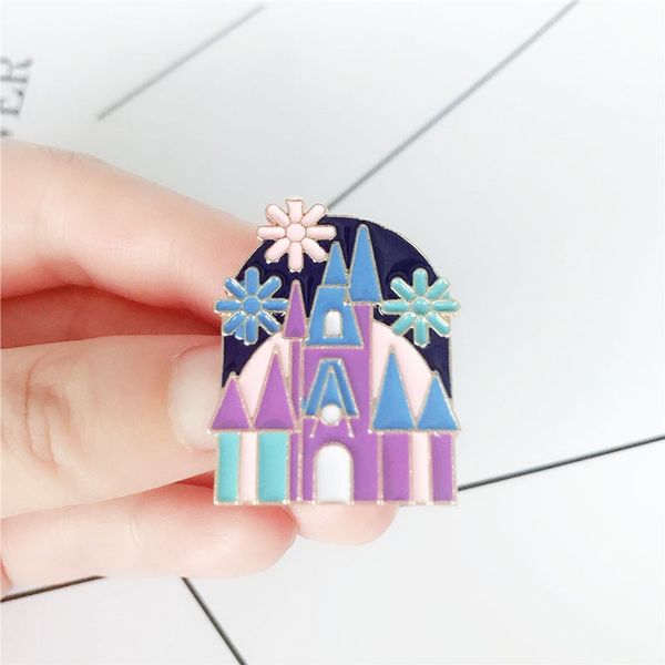 

colorful cartoon castle shaped brooches for women make magic pencil box lapel pins little girls funny enamel paint badges denim shirt gift b, Gray