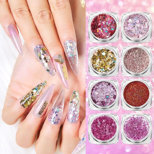 

set 6box holographic nail glitter gold bottle diy flake art dust hexagon powder mermaid sequins for1, Silver;gold