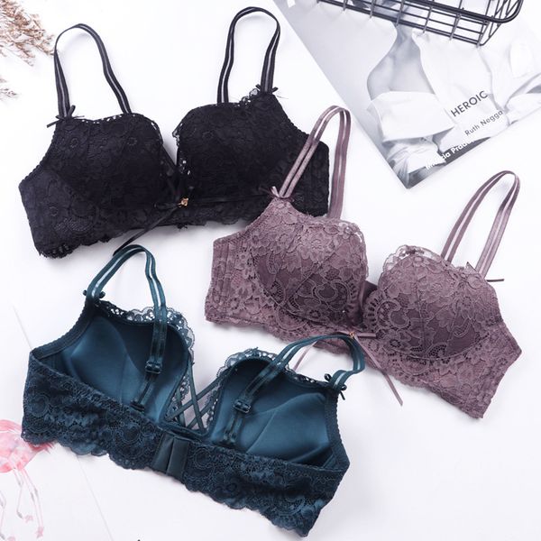 

bra set thin lace no steel suit underwear girl, Red;black