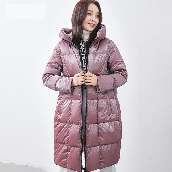 

down winter 90% white duck jacket for women thick warm loose long hooded down coat plus size, Black
