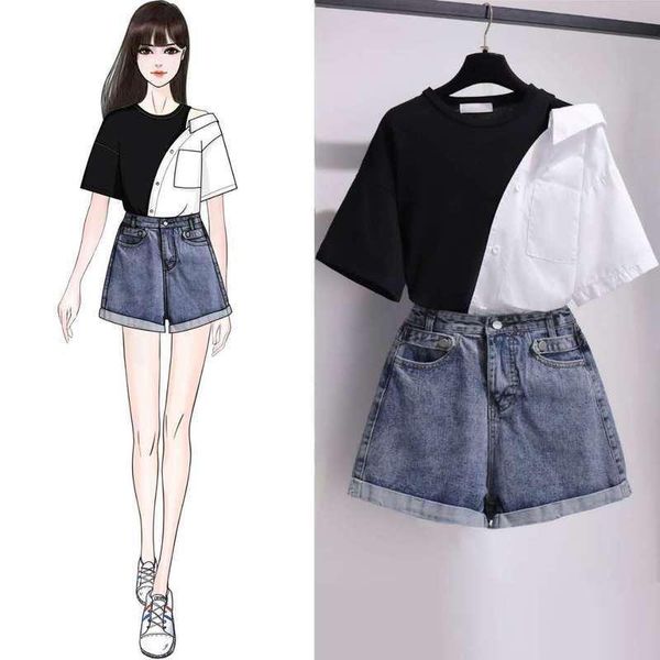 

women's shorts ichoix 2 female set and shorts off shoulder shirt summer 2 piece outfits korean style dress pretty girl suit 2 parts i1, White;black