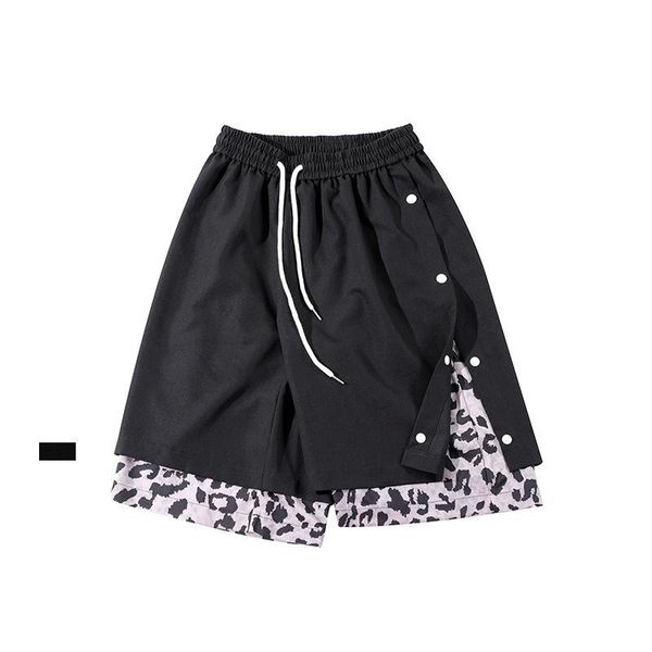 

men's shorts trendy casual pants summer high street sports capris fake two-piece side breasted large, White;black
