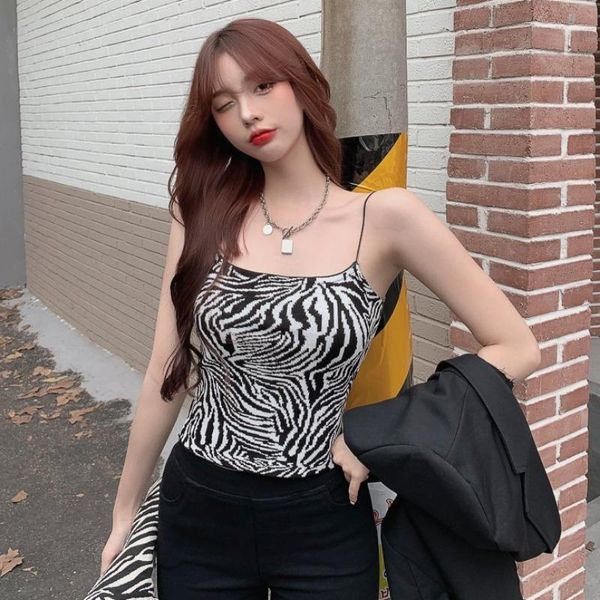 

women's tanks & camis camisole women summer zebra spaghetti strap crop slim sling clubwear sleeveless ribbed fashion bottoming nigh, White