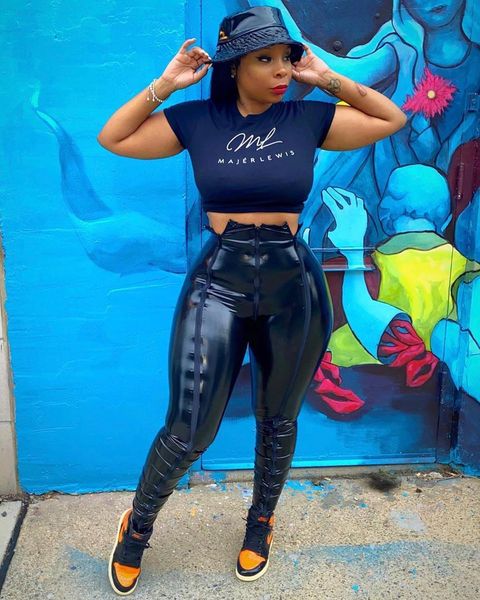 

elastic waist casual pu women pants leather skinny zipper sweatpants fitness streetwear party night clothes for, Black;white