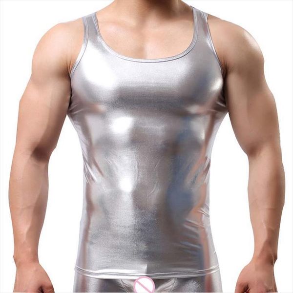 

fashion brand star faux leather men fitness tank sleeveless mens bodybuilding stringers vest, White;black
