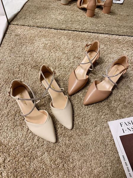 

spring and summer wild thick heel pointed shallow buckle high sandals, Black