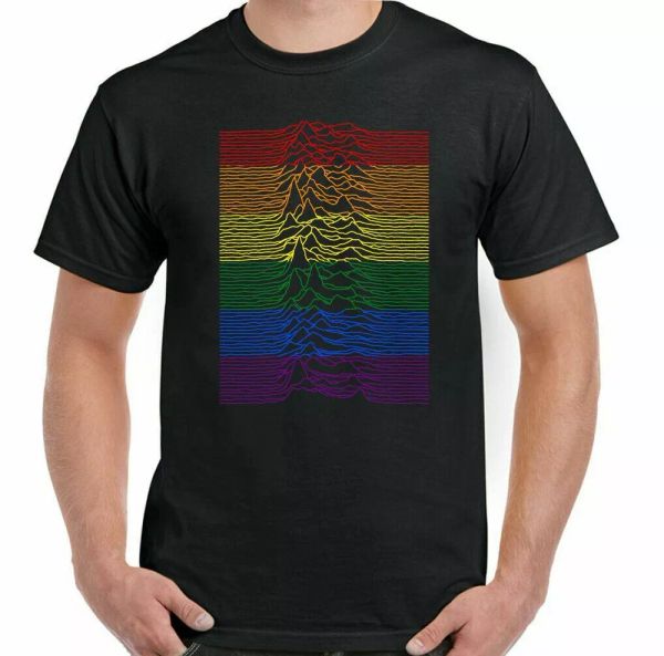 

lgbt t-shirt, mens joy division unknown pleasures rainbow colors gay pride, White;black