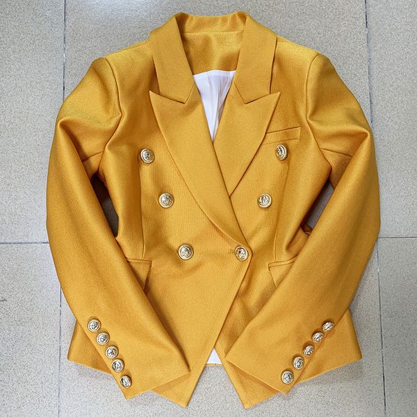 

womens high street est fashion designer jacket womens classic lion buttons double breasted slim fit pique blazer, White;black