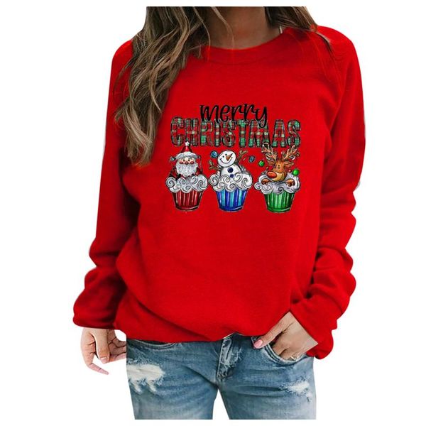 

women's blouses & shirts women casual neck long sleeve christmas print blouse pullover shirt fashion fall/winter loose hoodless sweater, White