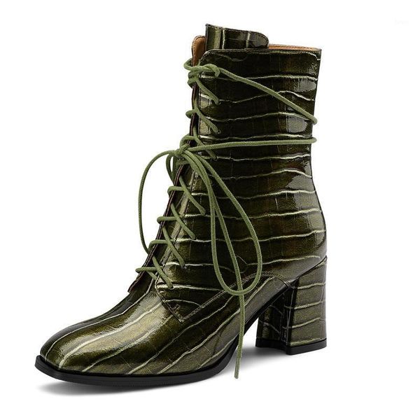 

boots big size 34-43 2021 autumn winter genuine leather women ankle shoes high heels zipper dress party riding woman, Black