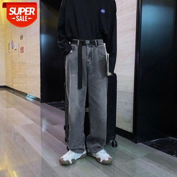 

2020 men's send belt loose baggy homme straight pants classic cargo pocket jeans blue casual biker denim trousers s-2xl #5c4x