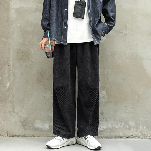 

men's corduroy harajuku wide-leg pants 2021 japanese street sports male korean loose casual jogging, Black