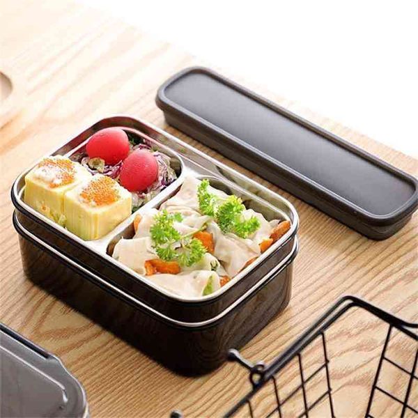 Bento caixa de aço inoxidável dupla comida crianças piquenique escola almoço da escola de cantina rápida 210709