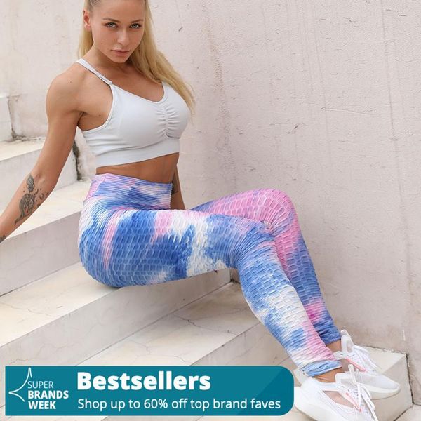 

women's tie-dye pocket women leggings bubble bupush up fitness legging breathable hip lifting exercise seamless pants, Black