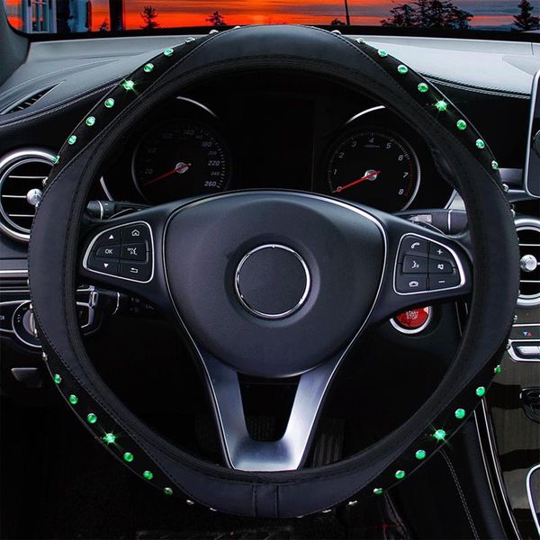 

steering wheel covers bling diamond car cover breathable pu leather auto case crystal rhinestones decor 38cm
