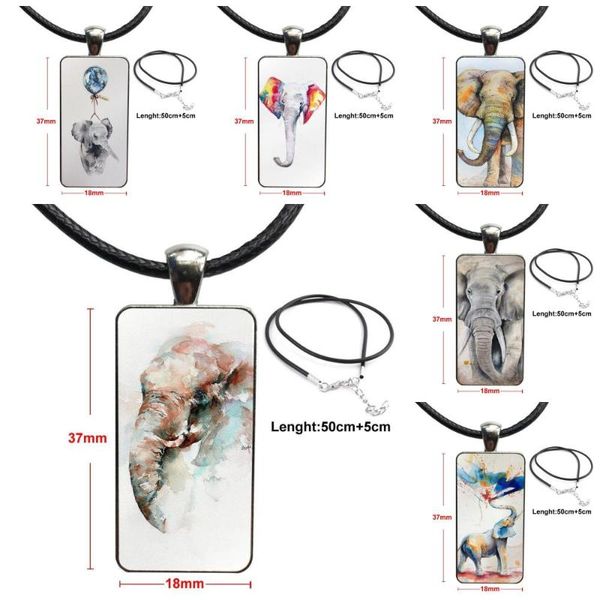 

pendant necklaces lovely watercolor elephant for women girls handmade glass necklace half rectangle, Silver