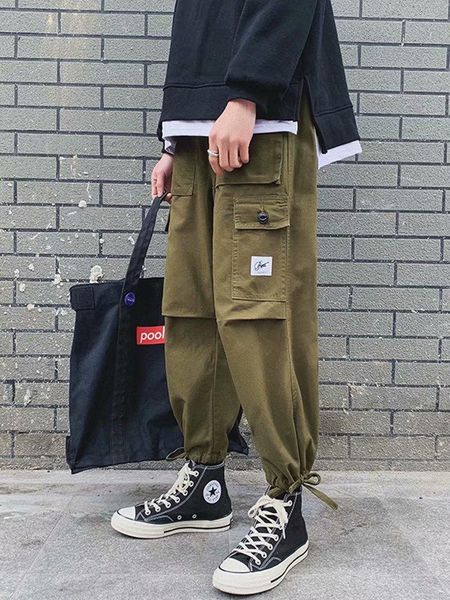 

men's pants cargo men muti-pockets streetwear joggers black sweatpant male hiphop autumn summer trousers overalls