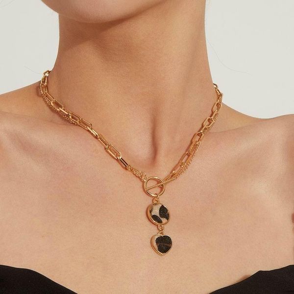 

chokers fashion punk charm choker necklace for women gold vintage collar leopard pattern heart round piece female boho jewelry, Golden;silver