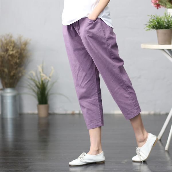 

women's jeans arrival summer arts style women elastic waist loose calf-length pants femme casual purple harem plus size m65 sw4a, Blue