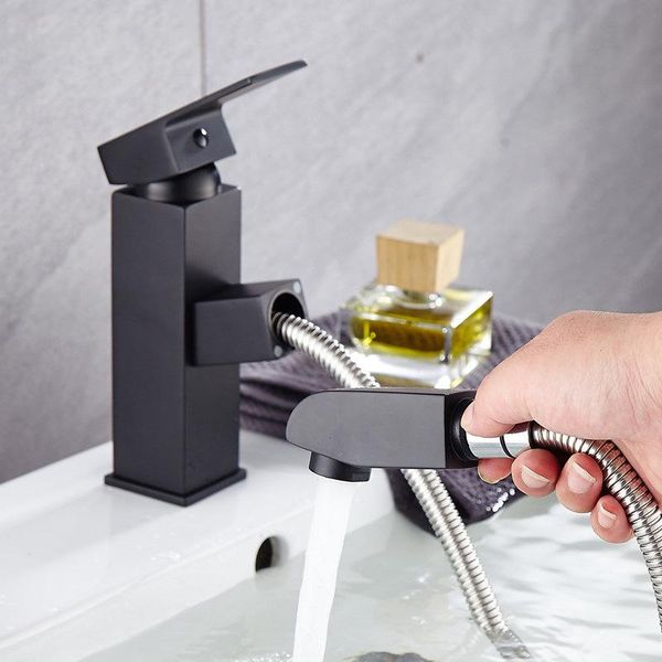 

bathroom sink faucets black square basin faucet pull out spout flexible tap vanity mixer deck mount chrome