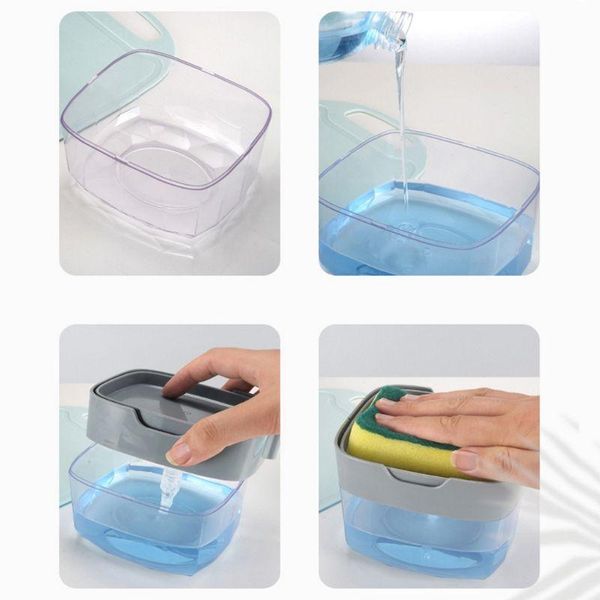 

2-in-1 pump soap dispenser box and sponge for dish cleaning liquid storage case home kitchen wash the dishes
